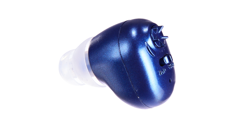 Audífonos recargables baratos ITC de color azul en el oído